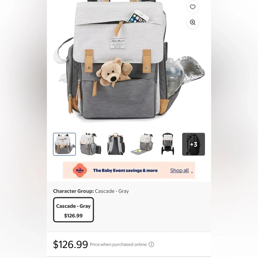 Eddie Bauer Two-Tone Gray Baby Bag Backpack